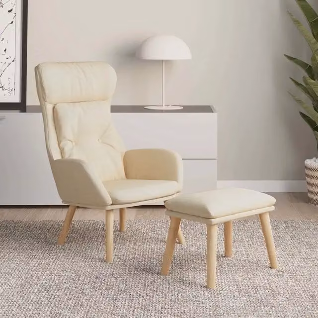 Divano Sedia-Poltrona Relax con Poggiapiedi Crema in Tessuto 334071