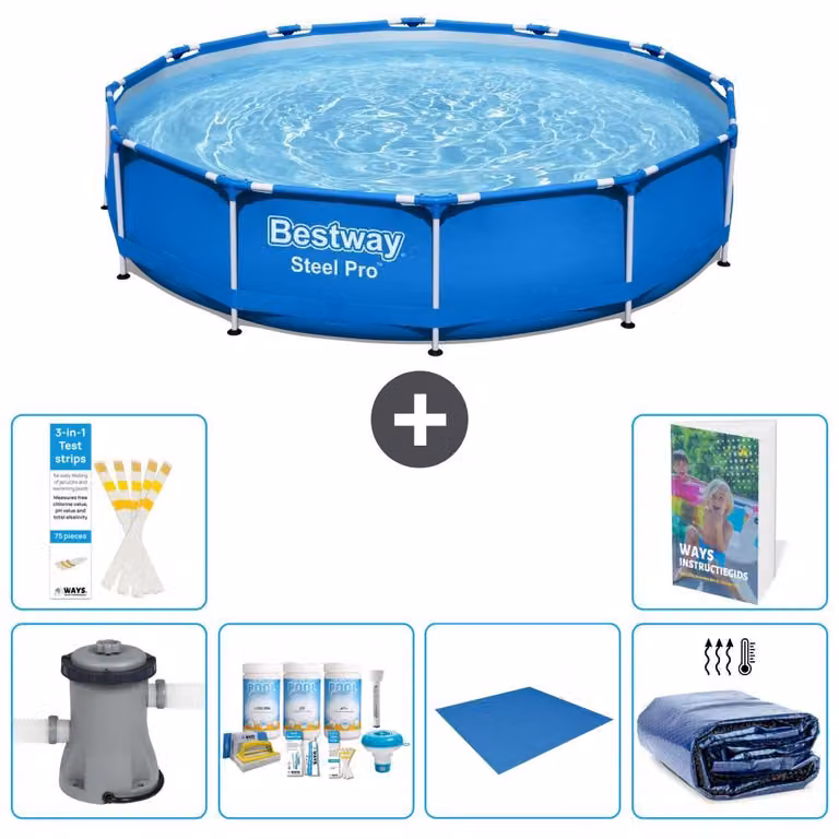Piscina gonfiabile Bestway Steel Pro, rotonda, dimensioni 366x76 cm, composta da 5 parti, modello S289