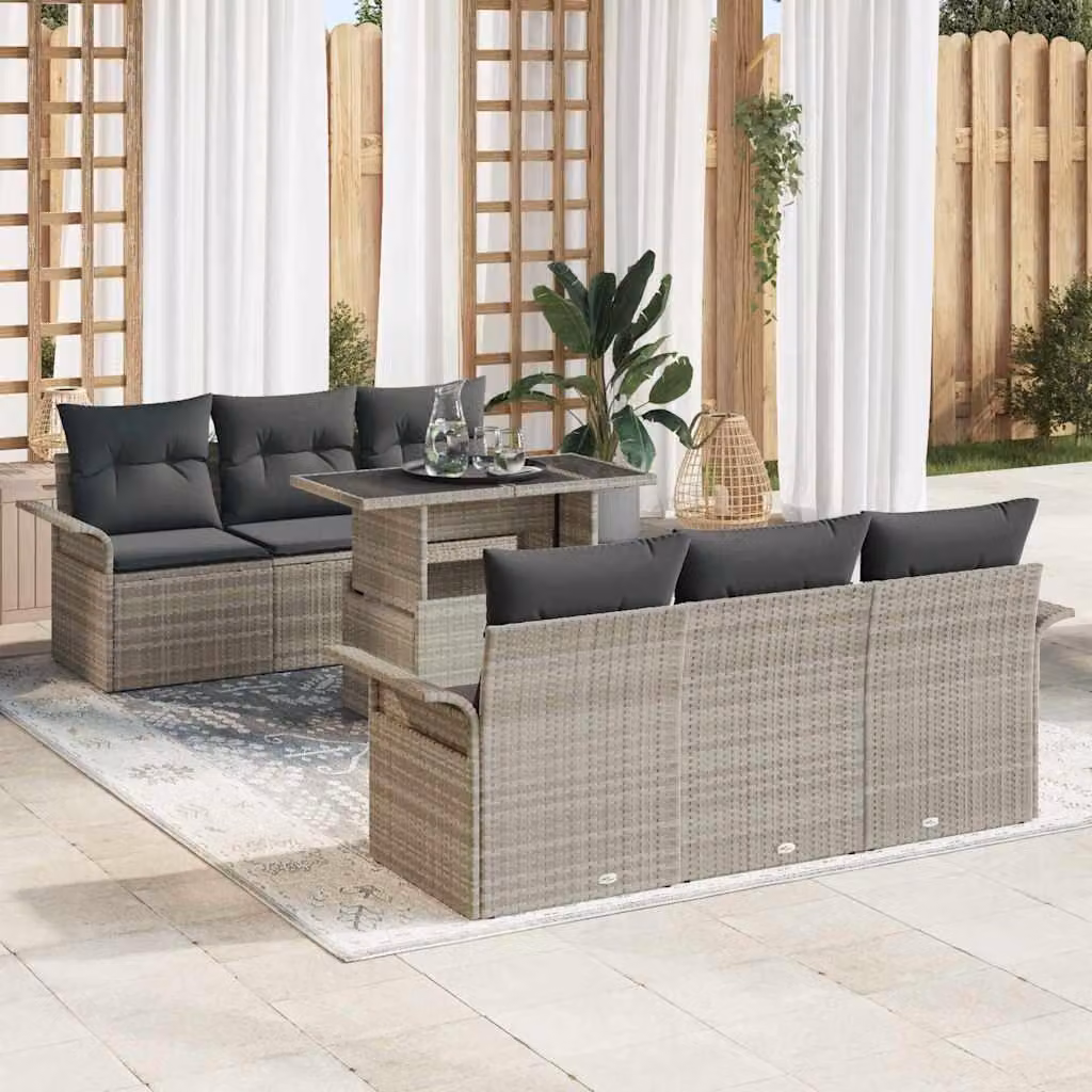 Maison Exclusive - Set Divano da Giardino 7 pcs Grigio chiaro polyrattan