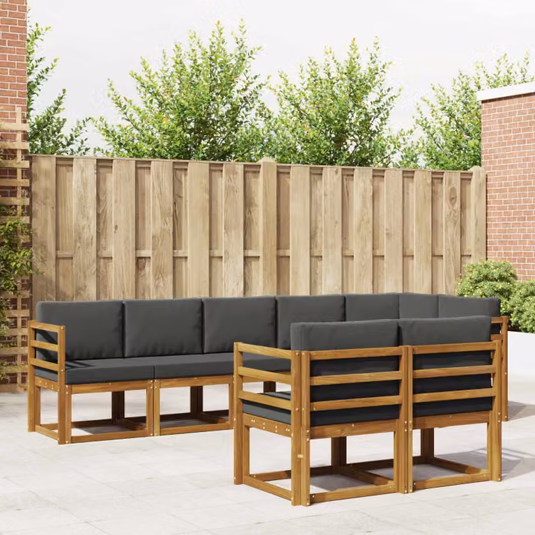 Set di divani da esterno vidaXL 8 pz in legno di acacia con cuscini, forma a L, colori beige e antracite