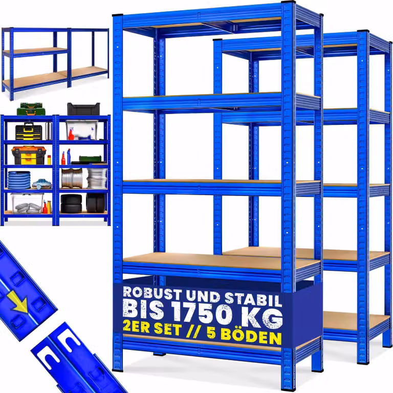 Set di scaffalature per carichi pesanti, blu, 180x90x40 cm, capacità 875 kg