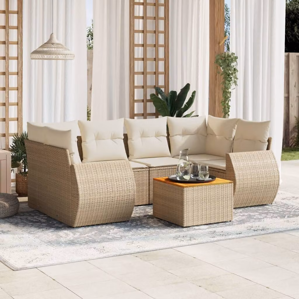 Maison Exclusive - Set da giardino 7 pezzi con cuscini Beige Poly Rattan