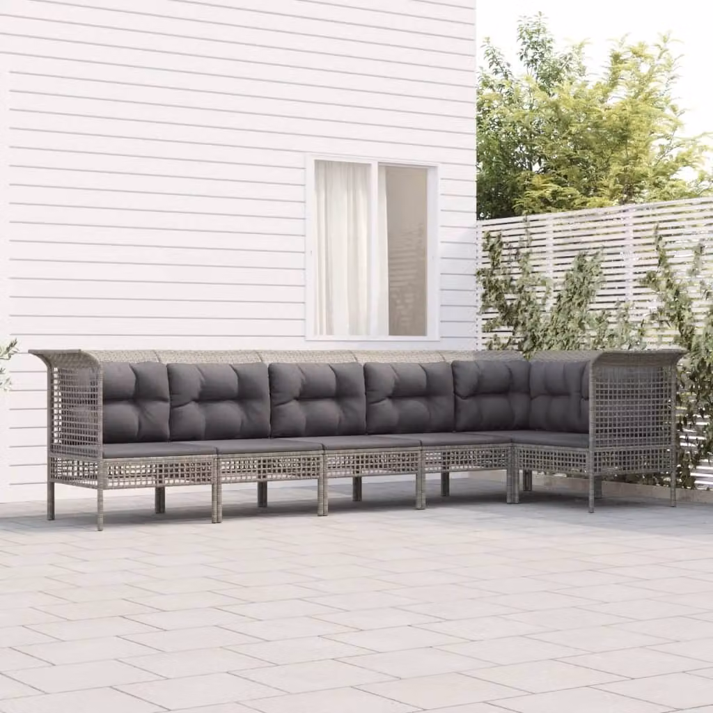 The Living Store Set da giardino da 6 pezzi con cuscini in poly rattan grigio