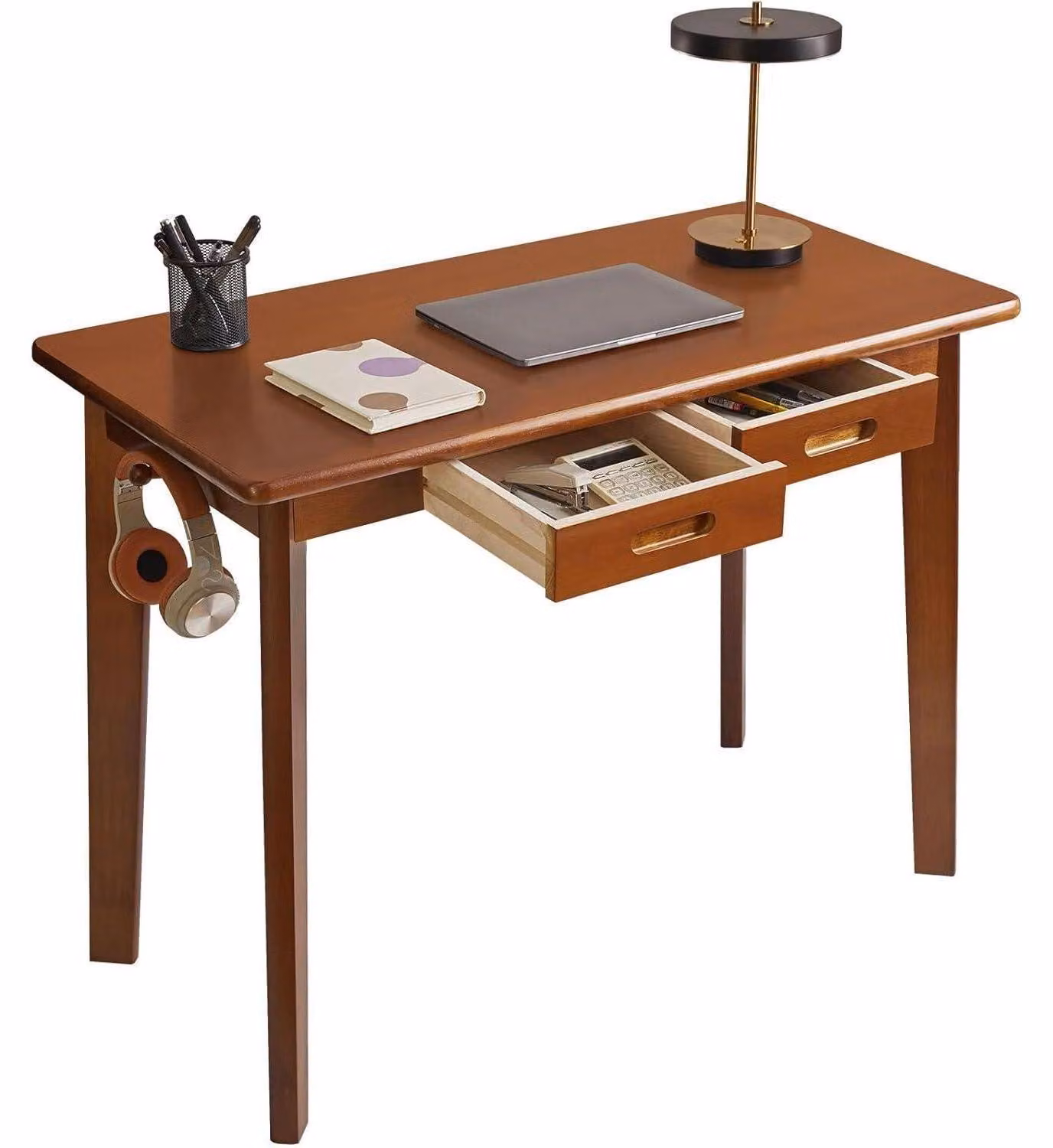 Scrivania in legno massello con cassetti e appendiabiti, dimensioni 99 x 50 x 76 cm, colore marrone rustico