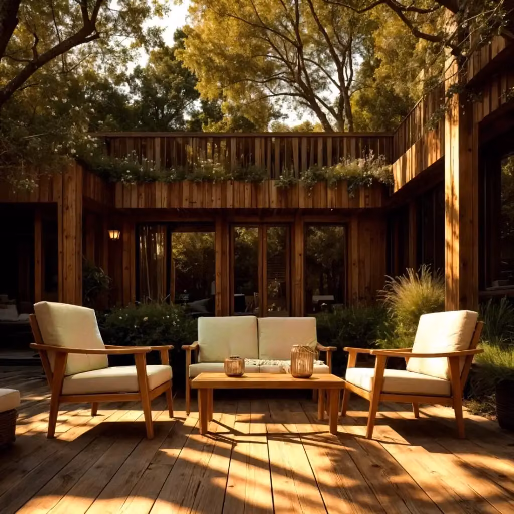 Set da salotto da giardino Meublorama ALBORA per 4 persone in alluminio effetto legno con cuscini beige e tavolino basso – 2