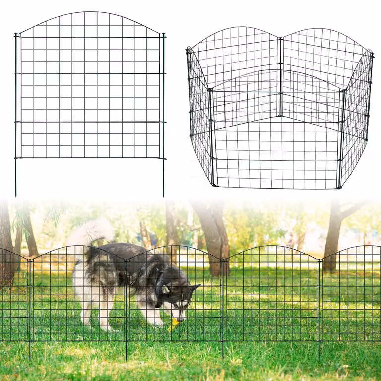Recinzione per stagno Ikodm, set da 5 pezzi, verde, in metallo, recinzione a pannelli per giardino e animali, forma convessa