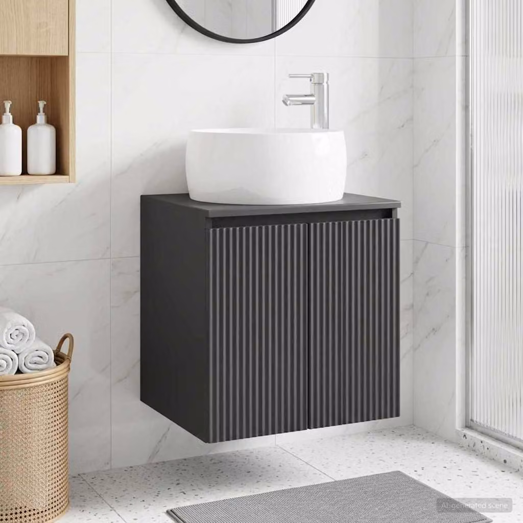 Mobile Lavabo da Parete Moderno vidaXL Nero con Ante a Battente L/P/H: 49,5 x 44,5 x 66 cm