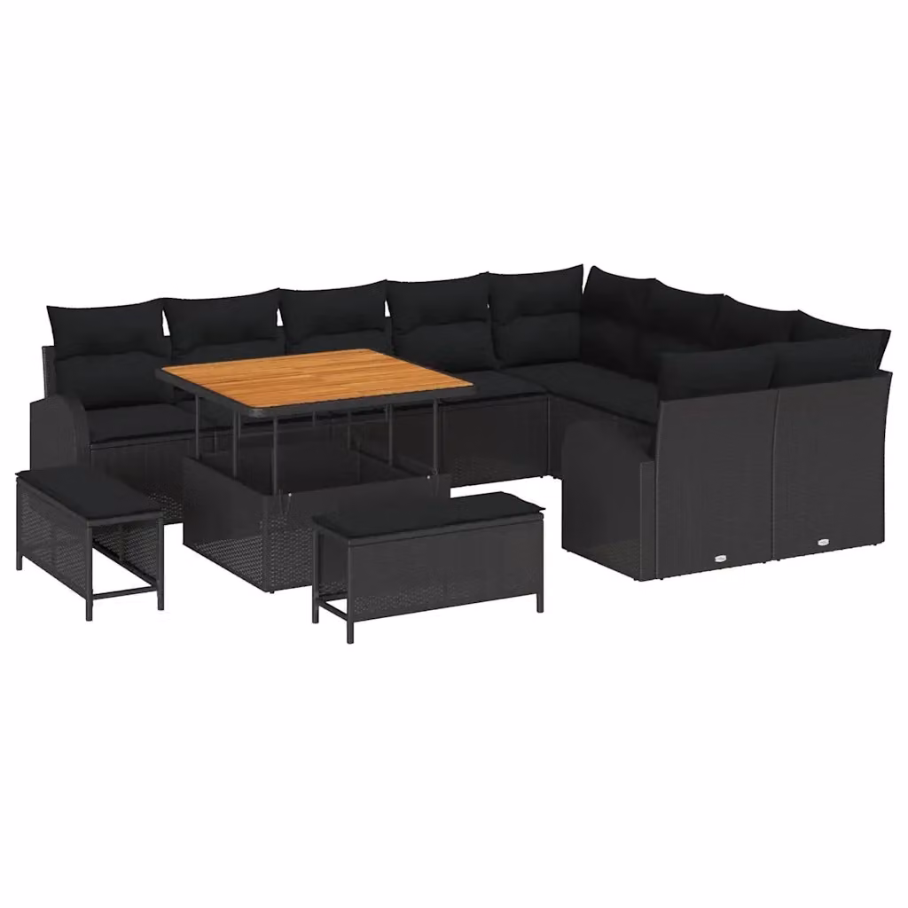 Set Divano da Giardino vidaXL a forma a U con 12 pezzi, Nero – 2