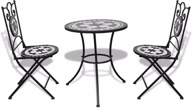 Set da Bistrot 3 pz | Set Salotto da Giardino in Piastrelle di Ceramica Nero e Bianco