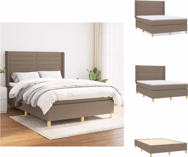 vidaXL Letto a molle con materasso in tessuto taupe 140x200 cm - Letti e strutture letto