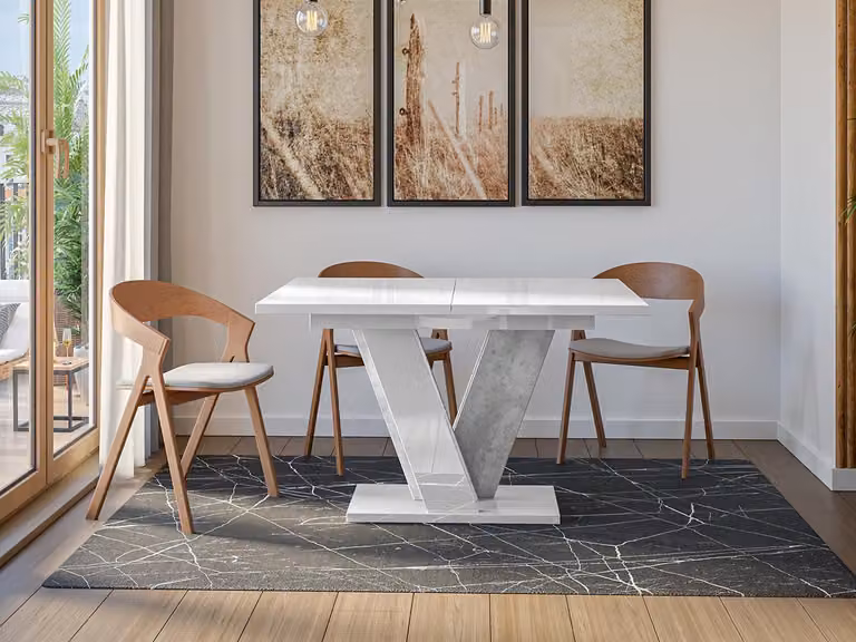 Tavolo da pranzo allungabile 120x90 cm FREJMA - cemento / bianco lucido