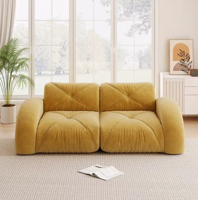 Sofa modulare 204.0x95.0x76.0 cm con schiuma 32D; senza struttura; chenille giallo