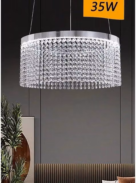 Lampadario a Sospensione LED Trade Shop Traesio con Cerchio e Pendenti in Cristallo, Luce Fredda 8000K, Colore Argento – 1