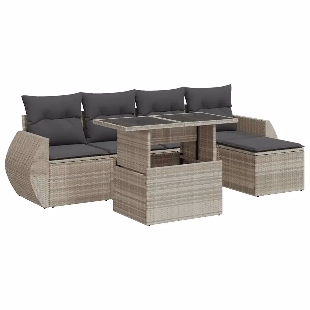 Set Divano da Giardino a L vidaXL con 6 Pezzi, Polyrattan e Cuscini Grigio Chiaro – 2