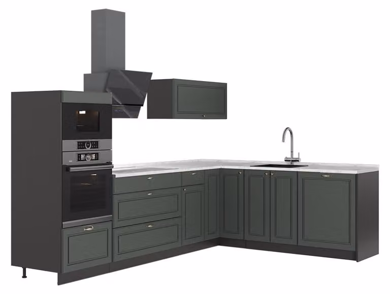 Cucina angolare completa Vicco Fame-Line Verde-oro rustico/Antracite 287 x 207 cm, PL Marmo, Model 63471