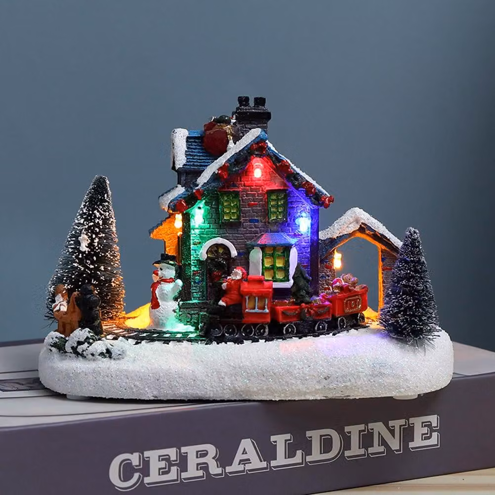 Casa del villaggio di Natale con luce LED, resina, scena da collezione, case, figure, ornamenti, decorazioni, regali