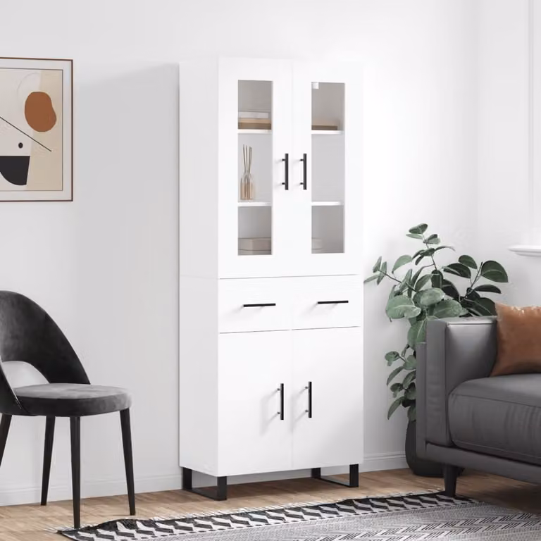 Credenza moderna vidaXL bianca con ante in vetro e ripiani interni L/P/H: 69,5 x 34,0 x 180,0 cm