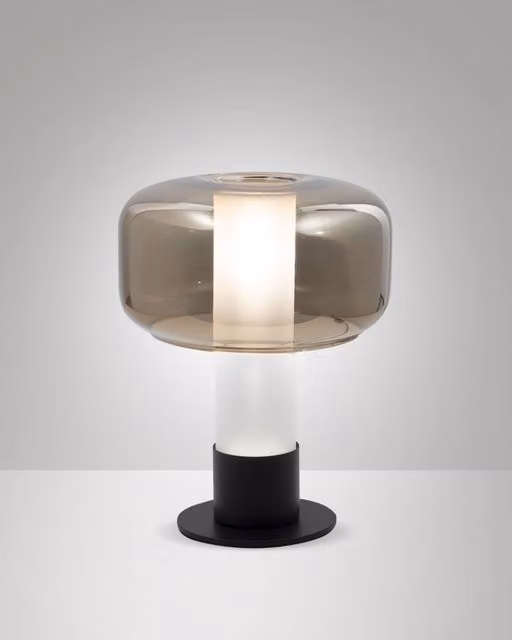 Lampada da Tavolo Flick Fabas in Metallo e Vetro Trasparente Oro/Ottone con Dimmerabile al Tocco, Attacco E14 15W, IP20