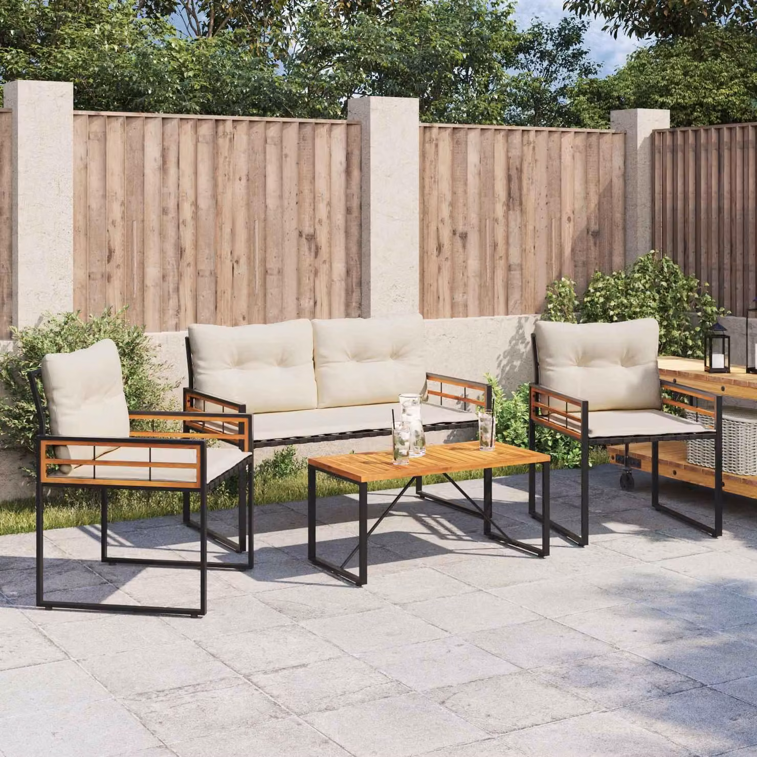 Maison Exclusive - Set di mobili da giardino, 4 pezzi, color crema
