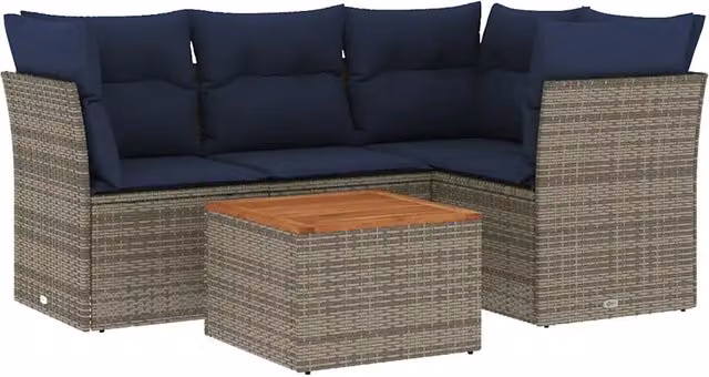 Set Divani da Giardino 5 pz | Set Salotto da Giardino con Cuscini Grigio in Polyrattan