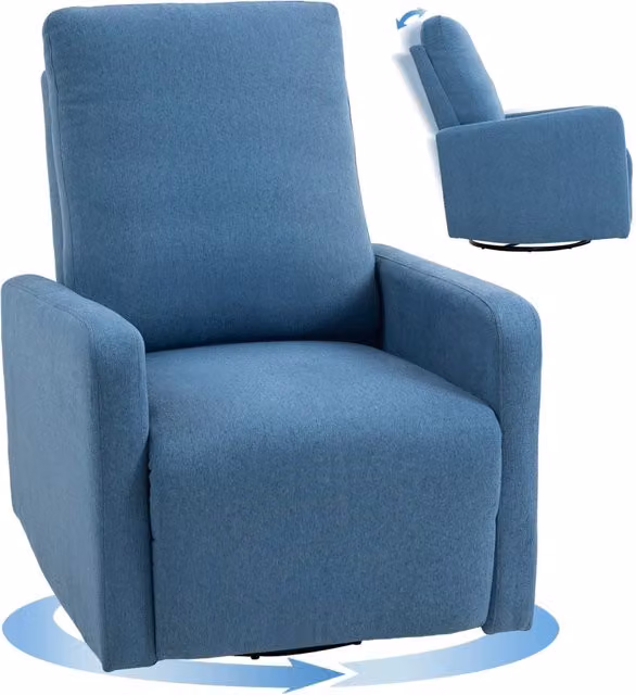 Poltrona Relax Reclinabile Manualmente a 135¡ã, Girevole a 360¡ã con Funzione Dondolo, Blu