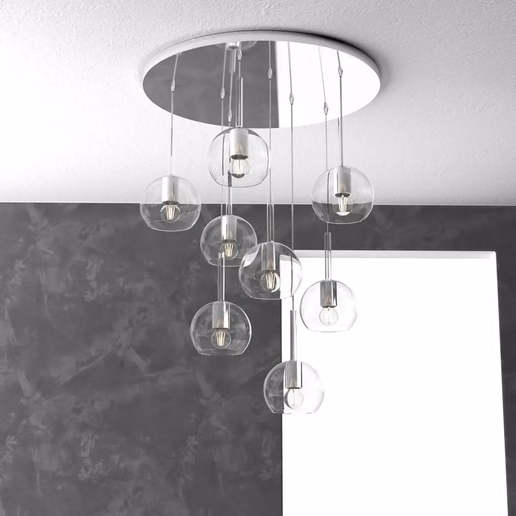Lampadario a sospensione moderno Top Light in metallo cromato e vetro trasparente con 8 luci E27 – 2