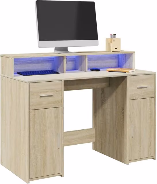 Scrivania da ufficio moderna vidaXL in legno color rovere e beige con piano rettangolare L: 120 cm, P: 70 cm, H: 91 cm