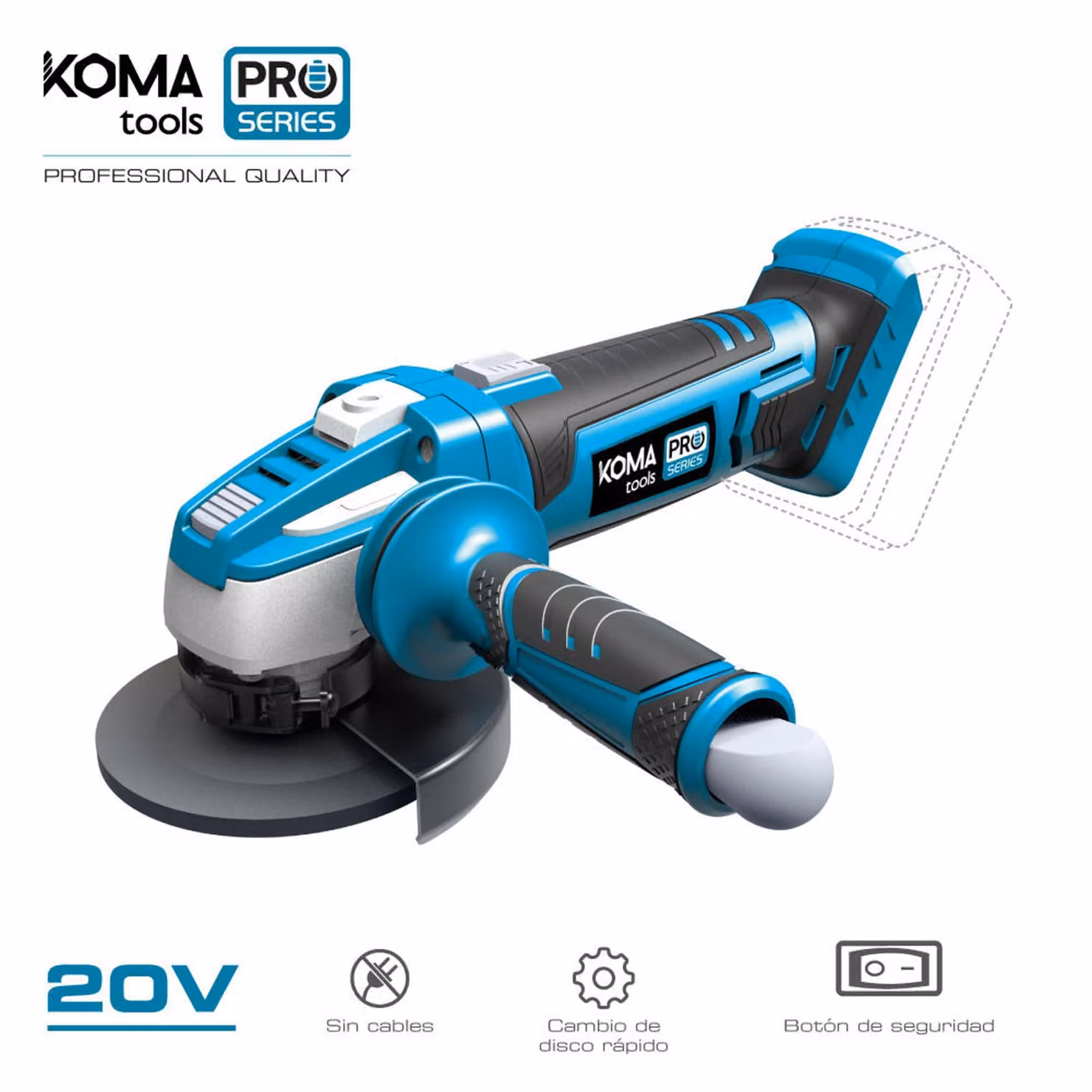 smerigliatrice 20v (senza batteria e caricatore) ø115mm 28,9x23,9cm batteria koma tools pro series