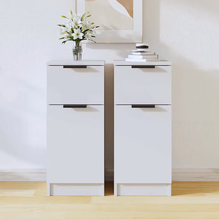 Set di 2 credenze bianche vidaXL in legno multistrato con design minimalista, L/P/H: 30 x 30 x 70 cm