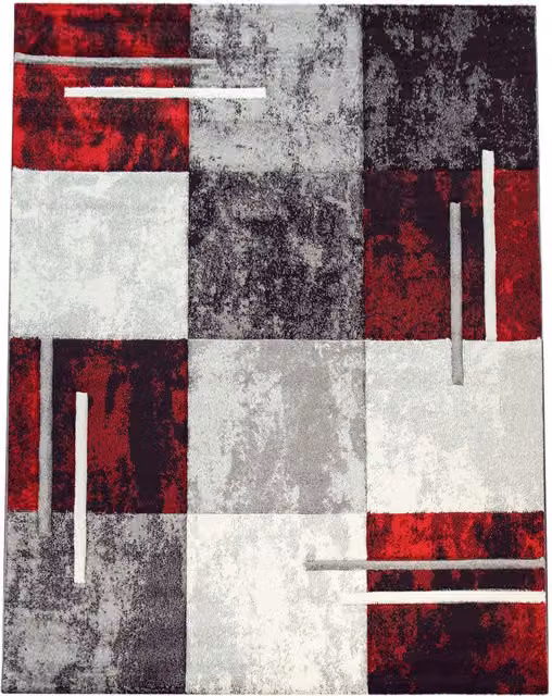 Tappeto moderno Diamora geometrico con effetto alto-basso, multicolore rosso, nero, grigio e bianco, L: 150 cm, P: 80 cm