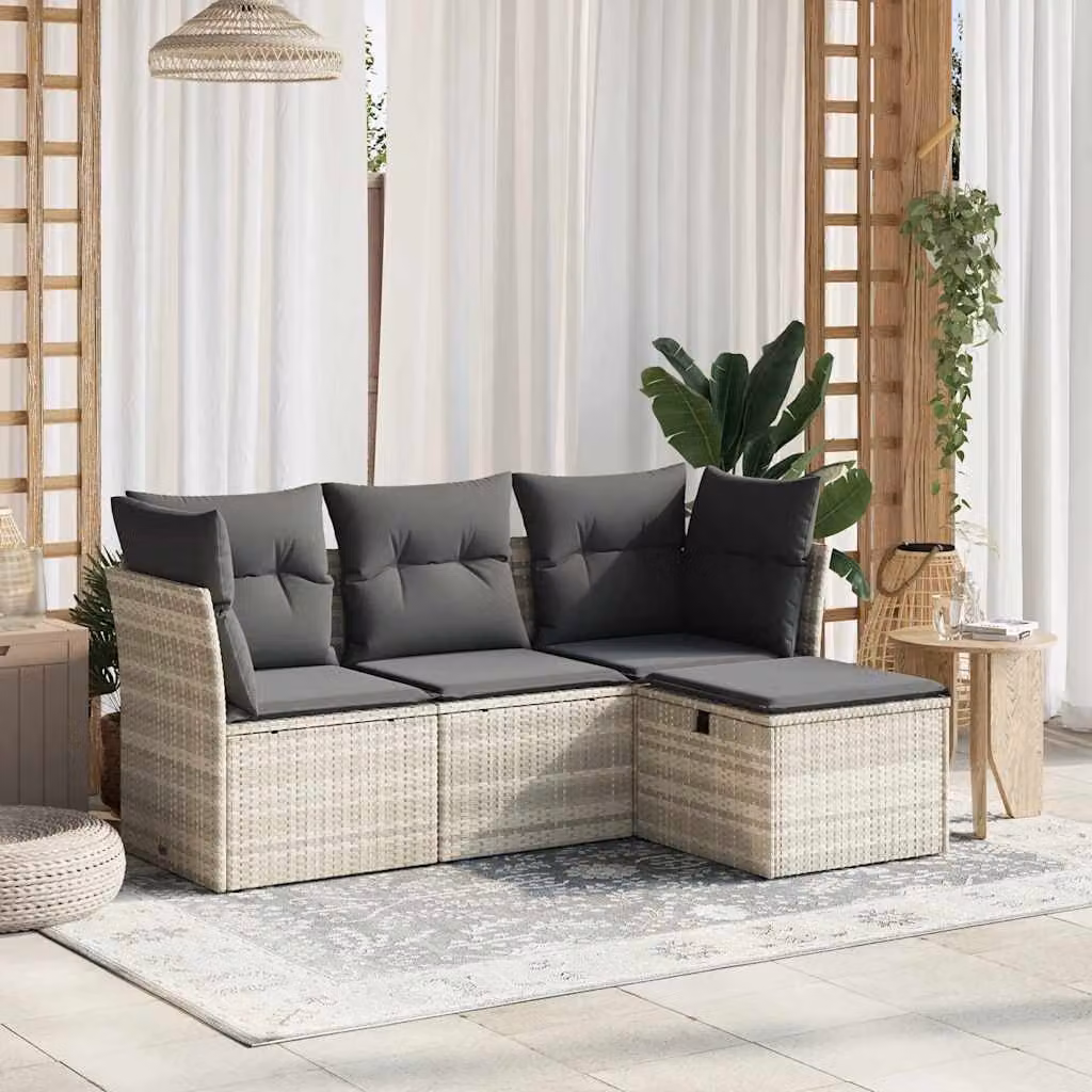 vidaXL Set Divano da Giardino a L con Cuscini Grigio Moderno in Polyrattan e Acciaio – 1