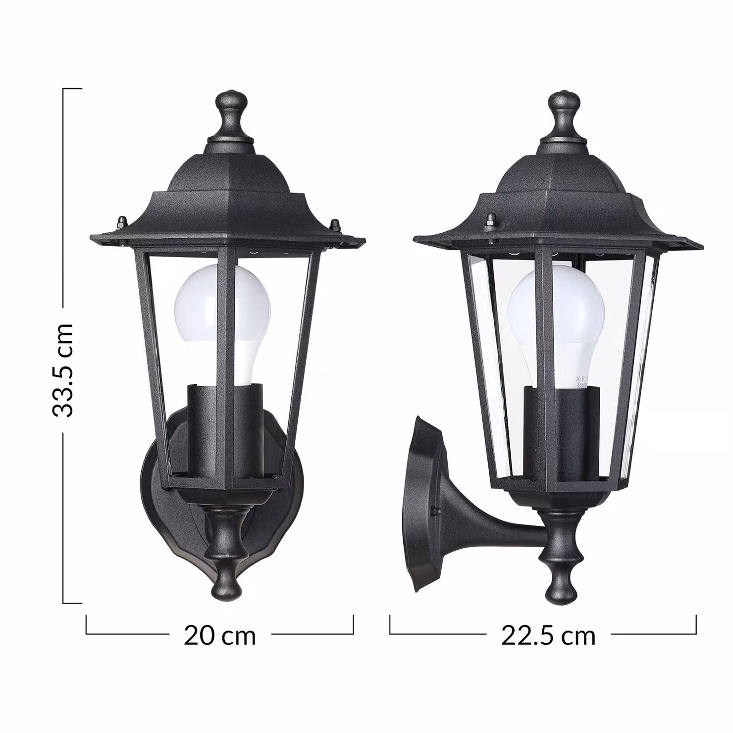 Lampada Lanterna da parete Monzana per giardino con sensore di movimento e vetro, colore nero e grigio, IP44, attacco E27, H: 37.5 cm, L: 22.5 cm, P: 20.0 cm – 3