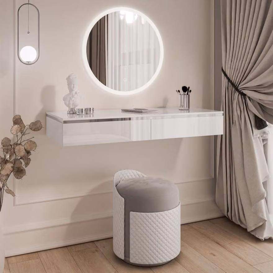 Tavolo da toeletta sospeso AURORA SILVER Bianco lucido