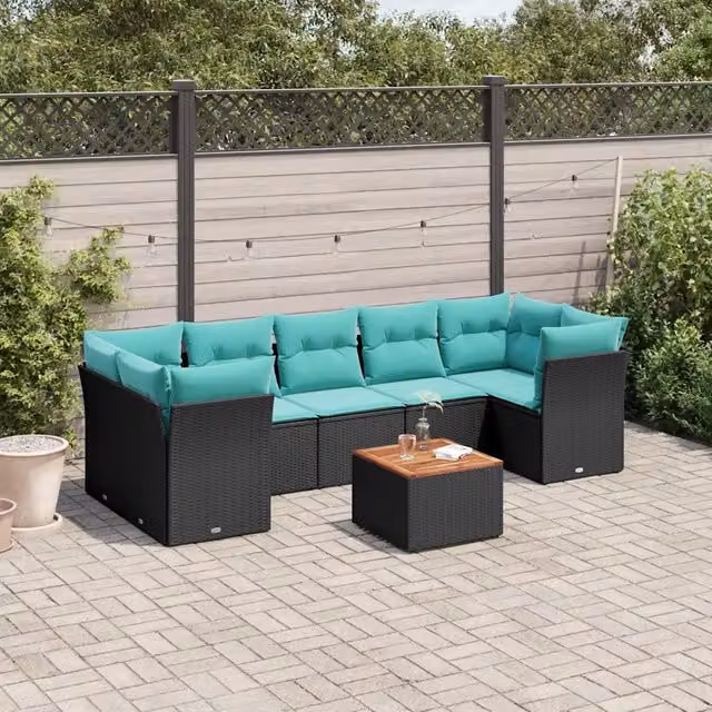 Set Divani da Giardino 8 pz con Cuscini Nero in Polyrattan 3255840
