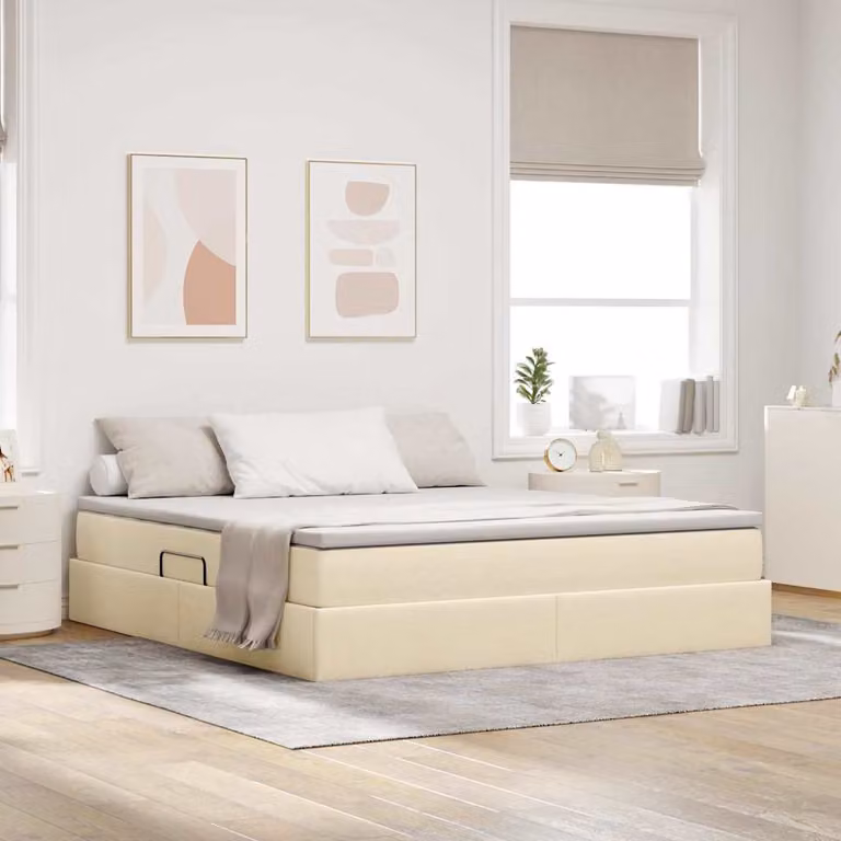 Letto con contenitore e materasso ibrido vidaXL in tessuto beige L 160 x P 200 cm