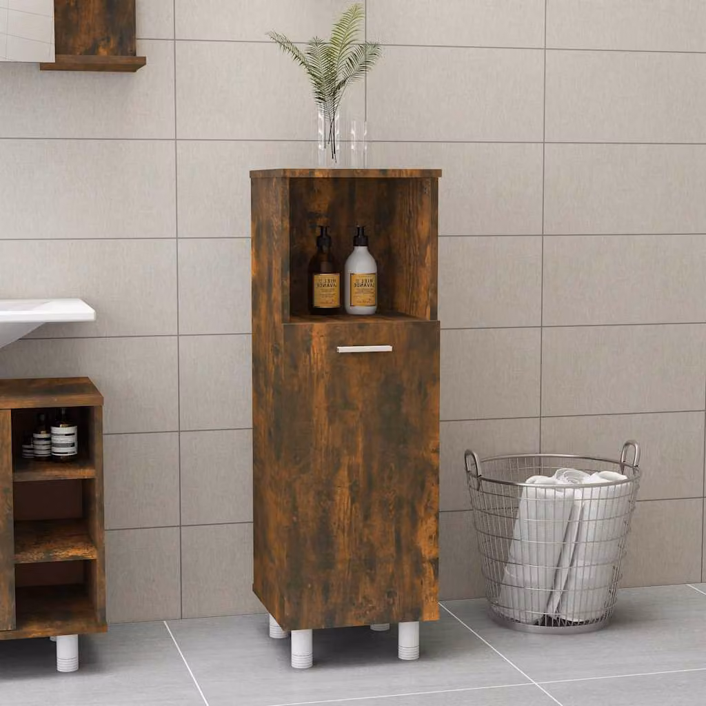 Armadietto da bagno moderno vidaXL in legno Rovere Fumo con ante a battente e ripiani interni, L/P/H: 30 x 30 x 95 cm