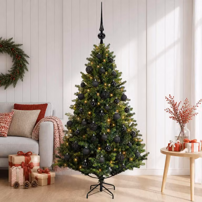 Albero di Natale artificiale con decorazioni a sfera, altezza 120 cm, 150 luci LED