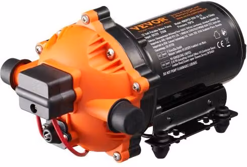 Pompa a Membrana VEVOR 12V con Pressostato Automatico Regolabile 40-100 PSI, Portata 18,93 L/min, Arancione