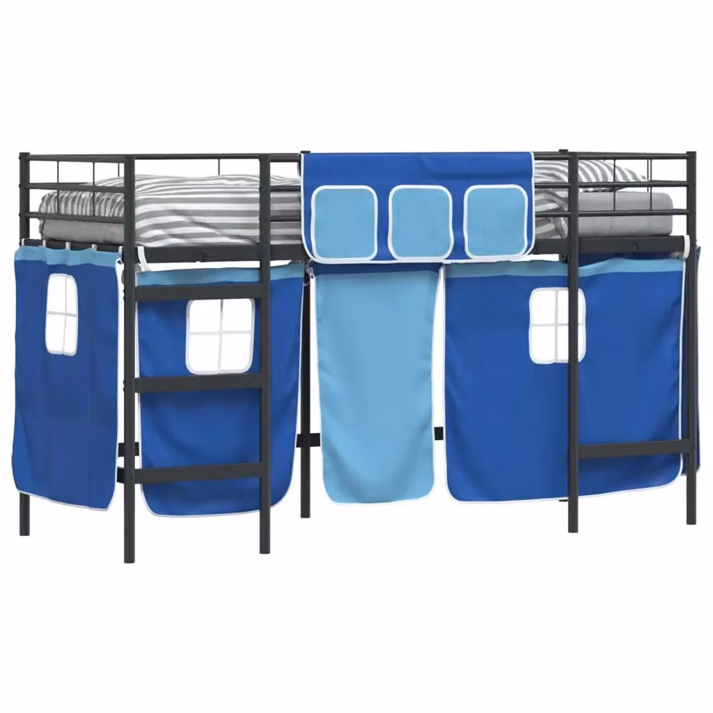 Letto a castello per bambini vidaXL in metallo con tende e scala, Nero e Blu, L: 194 cm, P: 80 cm, H: 150 cm – 2