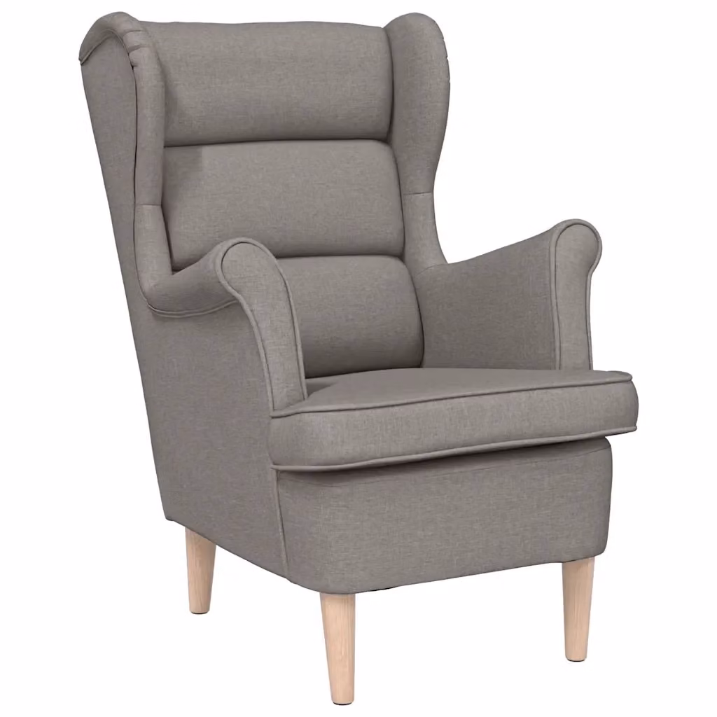 Poltrona Lounge in Tessuto Beige e Grigio con Braccioli e Struttura in Legno di Gomma L: 74 cm, P: 84 cm, H: 100 cm – 2