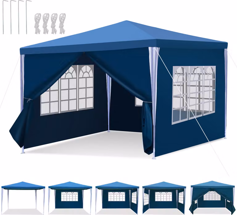 Jayseuw gazebo per feste con 3 pareti laterali e finestra con porta a zip 3x3m, blu