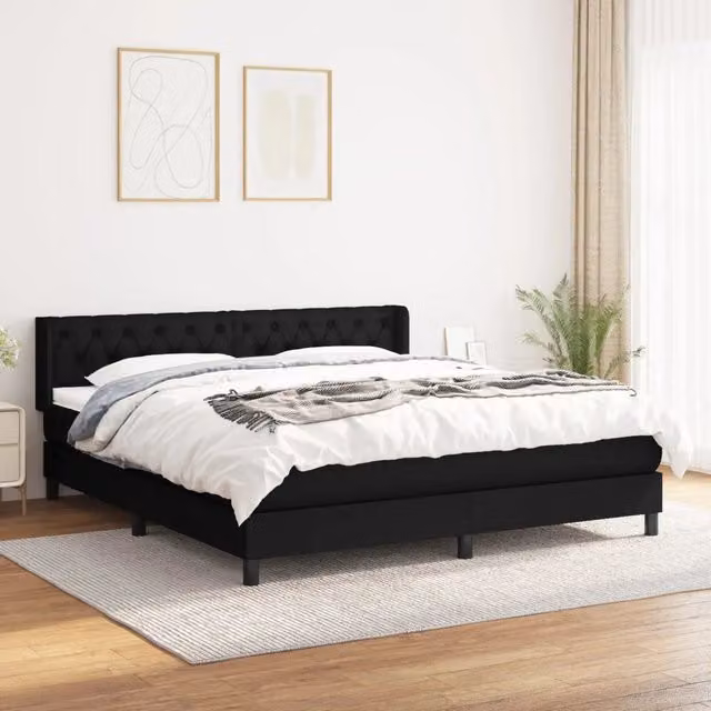 Letto Ibrido vidaXL con Giroletto a Molle e Materasso in Tessuto Nero e Bianco L/P/H: 160 x 200 x 25 cm