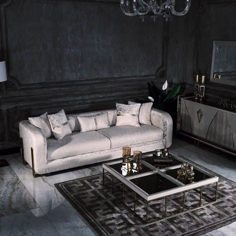 Dreisitzer Sofa 3 Sitz Couchtisch Grau Polstersofa Stoffsofa Set 2tlg