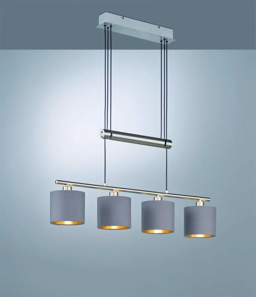 Lampada a sospensione Trio Leuchten con 4 diffusori regolabili in metallo e tessuto, colore beige e oro/ottone – 2