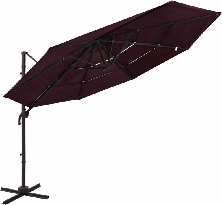 The Living Store Ombrellone con palo in alluminio a 4 strati rosso Bordeaux 3x3 m