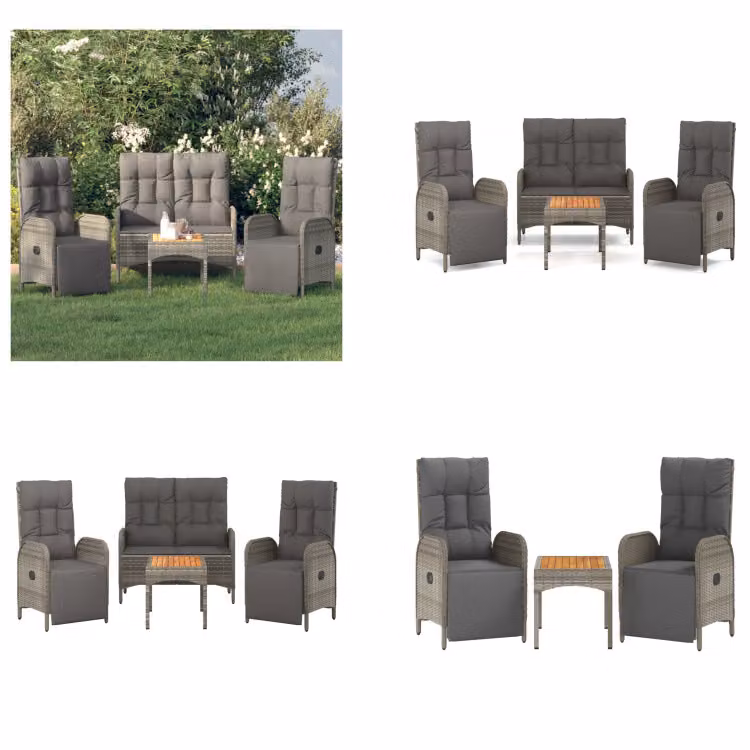 vidaXL Set da pranzo da giardino 4 pezzi con cuscini in poly rattan grigio - Set da pranzo da giardino - Set da pranzo da giardino - Set da pranzo da terrazza
