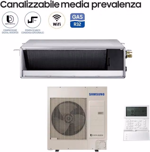 Condizionatore Canalizzato Samsung Inverter Monofase 36000 Btu AC100RNMDKG/EU Classe A+/A+ Bianco con Comando a Filo e Controllo WiFi via App