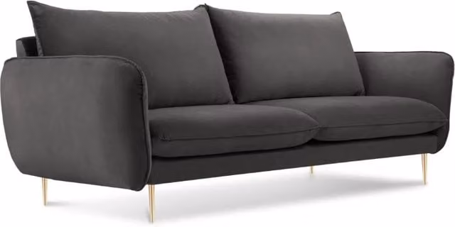 Divano Vienna a 2 posti Cosmopolitan Design in velluto grigio con dettagli oro e struttura in metallo per il tuo soggiorno – 1