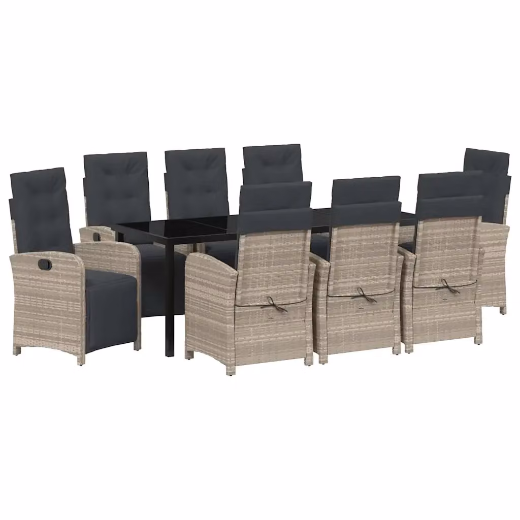 Set da pranzo per giardino e terrazzo vidaXL in polyrattan e vetro, 9 pezzi, Grigio – 2
