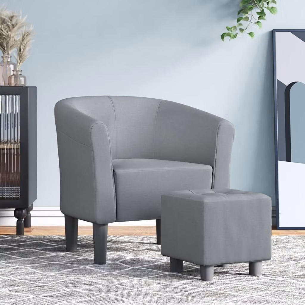 Maison Exclusive - Poltrona con poggiapiedi, colore grigio chiaro, rivestita in tessuto